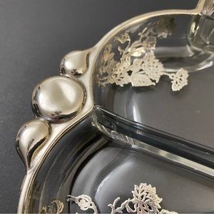 STUNNING 1930s vintage divided silver, glass roses valet or vanity tray